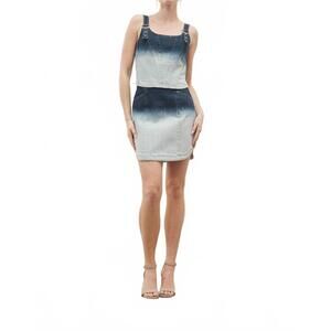 NEW AARON & AMBER magnoilia two tone denim crop top and mini skirt in denim